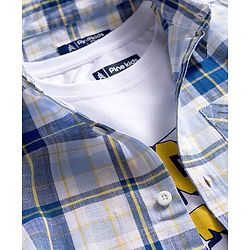 Pine Kids Cotton Woven Full Sleeves Checks Shirt With Printed T-Shirt - Blue & White