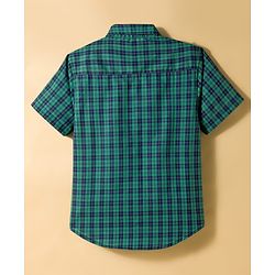 Pine Kids Cotton Woven Half Sleeves Checks Shirt With Printed T-Shirt - Sea Green & White