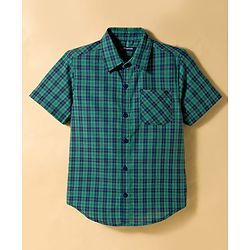 Pine Kids Cotton Woven Half Sleeves Checks Shirt With Printed T-Shirt - Sea Green & White