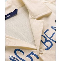 Pine Kids Cotton Knit Half Sleeves Resort Collar Shirt With Beach Theme Print - Off White