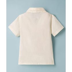 Pine Kids Cotton Knit Half Sleeves Resort Collar Shirt With Beach Theme Print - Off White