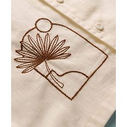 Pine Kids Cotton Knit Half Sleeves Resort Collar Shirt With Tree Print - Off White