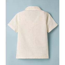Pine Kids Cotton Knit Half Sleeves Resort Collar Shirt With Tree Print - Off White