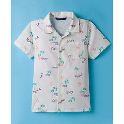 Pine Kids Cotton Woven Half Sleeves Shirt with Sunny Day Print - White