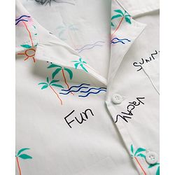Pine Kids Cotton Woven Half Sleeves Shirt with Sunny Day Print - White