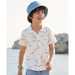Pine Kids Cotton Woven Half Sleeves Shirt with Sunny Day Print - White
