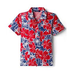 Pine Kids Cotton Woven Half Sleeves Shirt with Floral Print - Red