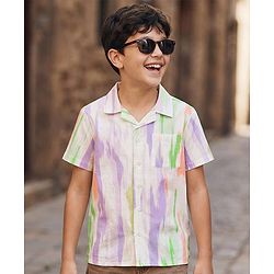Pine Kids Cotton Woven Half Sleeves Printed Shirt - White