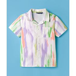 Pine Kids Cotton Woven Half Sleeves Printed Shirt - White