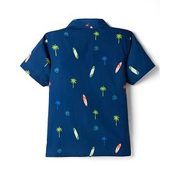 Pine Kids Cotton Woven Half Sleeves Shirt with Tropical Theme Print - Blue