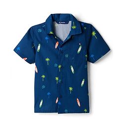 Pine Kids Cotton Woven Half Sleeves Shirt with Tropical Theme Print - Blue