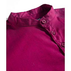 Pine Kids Cotton Woven Full Sleeves Mandarin Collar Solid Colour Shirt - Maroon