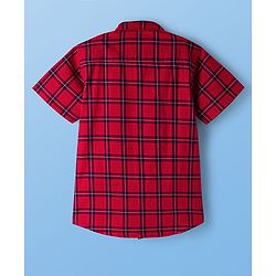 Pine Kids 100% Cotton Woven Half Sleeves Checks Sleeves With Sleeveless Tank T-Shirt With Text Print - Red
