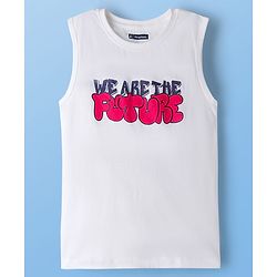 Pine Kids 100% Cotton Woven Half Sleeves Checks Sleeves With Sleeveless Tank T-Shirt With Text Print - Red