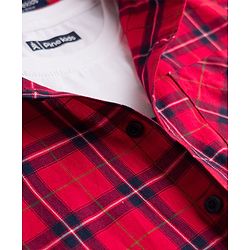 Pine Kids 100% Cotton Woven Half Sleeves Checks Sleeves With Sleeveless Tank T-Shirt With Text Print - Red