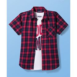 Pine Kids Cotton Woven Half Sleeves Checkered Shirt with Inner Tee - Red