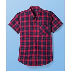 Pine Kids Cotton Woven Half Sleeves Checkered Shirt with Inner Tee - Red