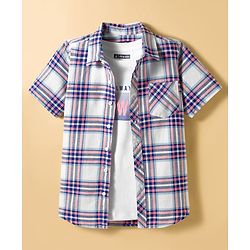 Pine Kids Cotton Woven Half Sleeves Checks Shirt With T-Shirt  - Multicolour