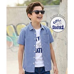 Pine Kids Cotton Woven Half Sleeves Checks Shirt With Inner Tee - Blue