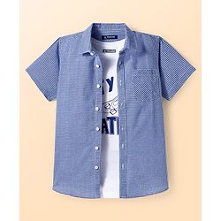 Pine Kids Cotton Woven Half Sleeves Checks Shirt With Inner Tee - Blue