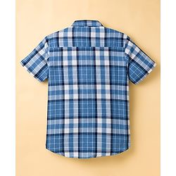 Pine Kids Cotton Woven Half Sleeves Checks Shirt With Printed Inner Tee - Blue