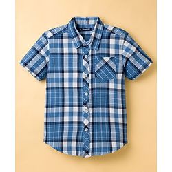Pine Kids Cotton Woven Half Sleeves Checks Shirt With Printed Inner Tee - Blue