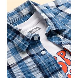 Pine Kids Cotton Woven Half Sleeves Checks Shirt With Printed Inner Tee - Blue