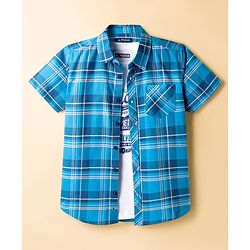 Pine Kids Cotton Woven Half Sleeves Checks Shirt With T-Shirt - Blue