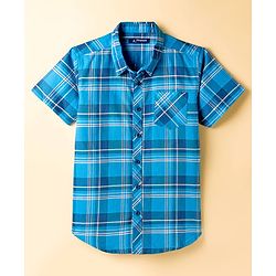 Pine Kids Cotton Woven Half Sleeves Checks Shirt With T-Shirt - Blue