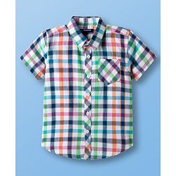 Pine Kids Cotton Woven Half Sleeves Checkered Shirt With T-Shirt - White