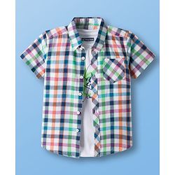Pine Kids Cotton Woven Half Sleeves Checkered Shirt With T-Shirt - White