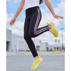 Pine Active Knit Full Length Solid Colour Leggings With Tape Detailing - Black
