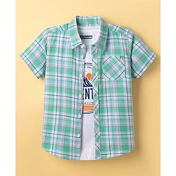 Pine Kids Cotton Woven Half Sleeves Checkered Shirt With T-Shirt - Multicolour