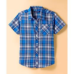 Pine Kids Cotton Woven Half Sleeves Checks Shirt With T-Shirt - Blue