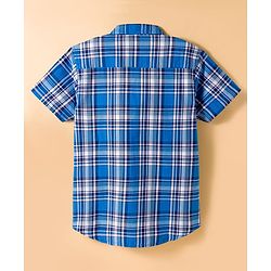 Pine Kids Cotton Woven Half Sleeves Checks Shirt With T-Shirt - Blue