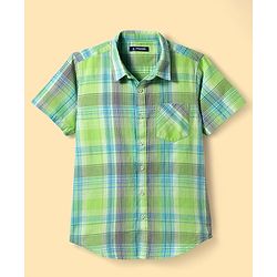 Pine Kids Cotton Woven Half Sleeves Checks Shirt With Text Printed T-Shirt - Green