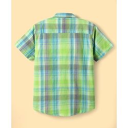 Pine Kids Cotton Woven Half Sleeves Checks Shirt With Text Printed T-Shirt - Green