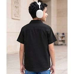 Pine Kids Viscose Woven Half  Sleeves Solid Shirt with Inner Tee - Black
