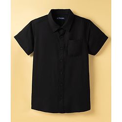Pine Kids Viscose Woven Half  Sleeves Solid Shirt with Inner Tee - Black