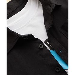Pine Kids Viscose Woven Half  Sleeves Solid Shirt with Inner Tee - Black