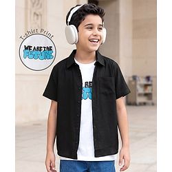 Pine Kids Viscose Woven Half  Sleeves Solid Shirt with Inner Tee - Black