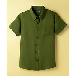 Pine Kids Viscose Woven Half Sleeves Solid Shirt with Inner Tee - Olive Green