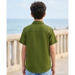 Pine Kids Viscose Woven Half Sleeves Solid Shirt with Inner Tee - Olive Green