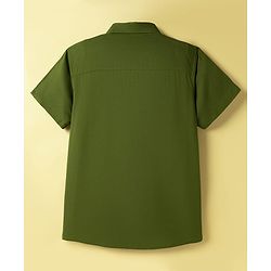 Pine Kids Viscose Woven Half Sleeves Solid Shirt with Inner Tee - Olive Green