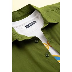 Pine Kids Viscose Woven Half Sleeves Solid Shirt with Inner Tee - Olive Green