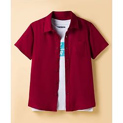 Pine Kids Viscose Woven Half Sleeves Solid Shirt with Inner Tee - Maroon