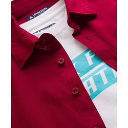 Pine Kids Viscose Woven Half Sleeves Solid Shirt with Inner Tee - Maroon