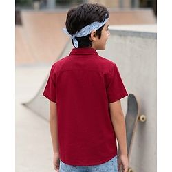 Pine Kids Viscose Woven Half Sleeves Solid Shirt with Inner Tee - Maroon