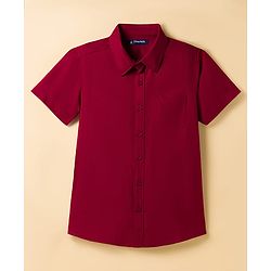 Pine Kids Viscose Woven Half Sleeves Solid Shirt with Inner Tee - Maroon