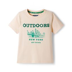 Pine Kids Cotton Knit Half Sleeves T-Shirt With New York Print - Beige